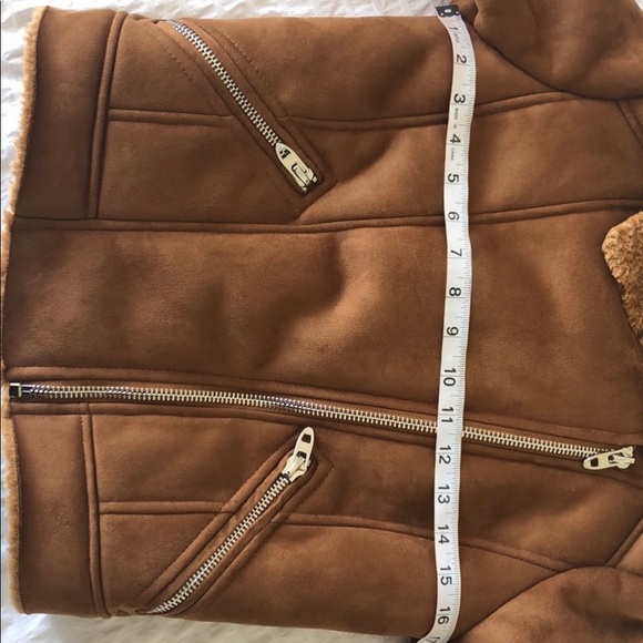 Zara soft Faux Suede Moto Jacket Camel Silver Hardware Fur Collar Size XS - Picture 10 of 12